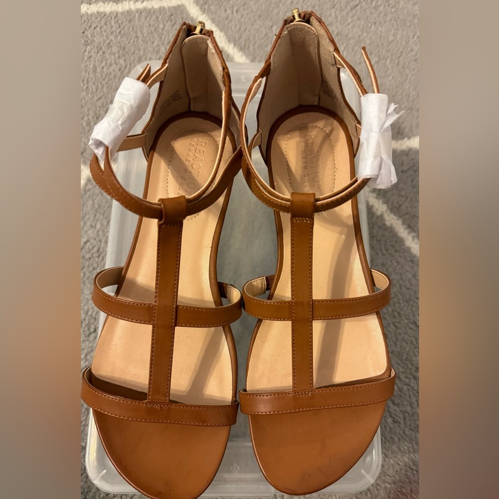 Reaction by Kenneth Cole sandals. Size 7.5 M, tan color, very small wedge